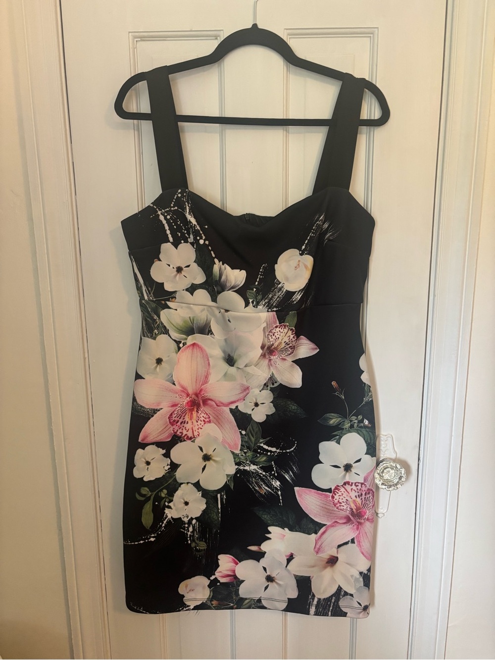Black Floral Sheath Mini Dress